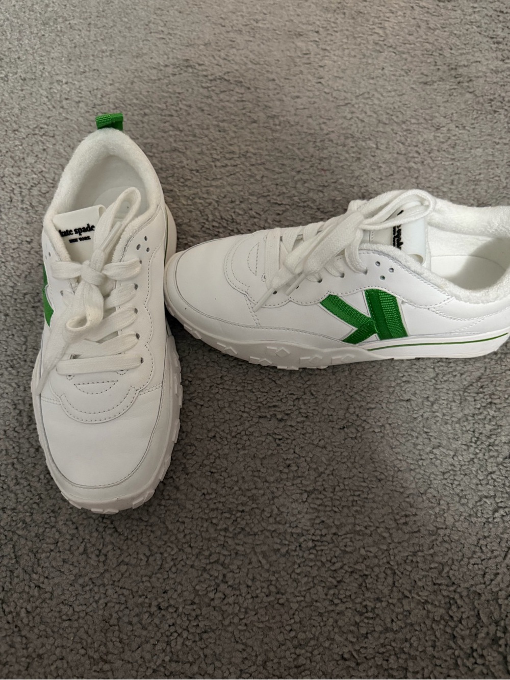 kate spade White Kids Sneakers with Green Accent